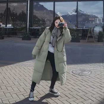 2021 Есенно-зимни дамски ежедневни однотонная яке с качулка, женски свободно гъст топло палто с памучна подплата, дамски дълга горна дреха с цип S264