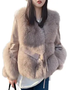 2023 Дамски дрехи от изкуствена кожа лисица меховое мешковатое палто Новост зимата 6