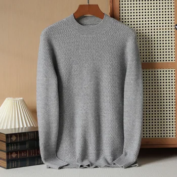 2023, мъжки висококачествен вязаный пуловер с кръгло деколте от 100 чист кашмир, зимата топъл пуловер, обикновен есенен топ бизнес