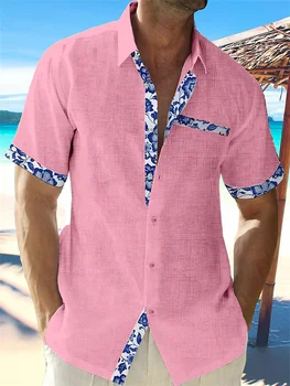 2023 нова розово бельо риза модерен мъжки Хавайска риза ежедневни однотонная плажната с къс ръкав plus размер яке 7 цвята лято 5XL