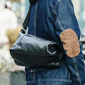 AETOO Мъжка чанта през рамо кожена мъжка чанта в хоризонтален стил от телешка кожа чанта за почивка младежки раница tide мека кожена чанта singl