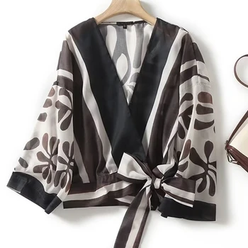 Elmsk Френска-мароканска блуза с геометричен принтом в стил ретро, дамски топ, модни дамски риза на лято-есен 2023