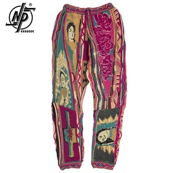 Kapital Хип-хоп, Ретро, етническа панталони Мъжки трикотажни ежедневни панталони със свободна талия Модерен цвят Национален модел Унисекс Дизайн на панталона