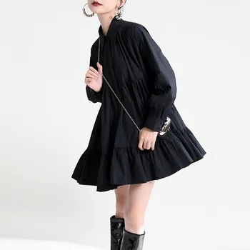 Leorlex Оригинален дизайн 2023, пролет-есен винтажное рокля-риза с дълги ръкави, дизайнерско свободно однотонное рокля с подолом J0064