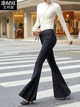 Безплатна доставка 2021, Нови модни дълги панталони, дамски разкроена панталони, размер 24-30, дънкови дамски дълги дънки с висока талия, зимни черни