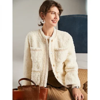 Вълнени Дамски якета есен-зима 2023, палто от вълна от овце, дамски къси леки кожени палта, елегантна Casaco Feminino Gxy182