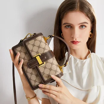 Дамска чанта 2023, нов лек луксозна марка, универсална модна дизайнерска чанта от естествена кожа с ретро-принтом, чанта през рамо