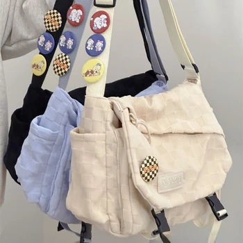 Дамска чанта за през рамо в стил Xiuya Harajuku, Однотонная Клетчатая Сладко чанта През рамо 2023, Новата Модерна Ежедневна Чанта с Голям Капацитет