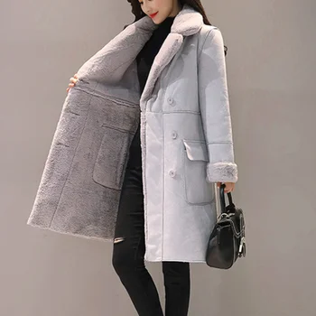 Дамско зимно дълго палто от изкуствена велур с топла кадифена подплата, парк, зимно яке, дамски двубортная яке с фино однотонное палта с ревери