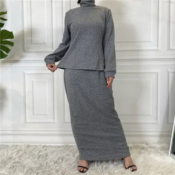Ейд Мубарак за мюсюлмански жени Абая обикновен комплект от 2 теми памучни блузи с дълъг ръкав, Блуза, пола, костюм Дубай Турция арабски ислям рокля съоръжения