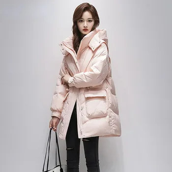 Жена пуховое памучни палто, зимно яке, женската версия паркове със средна дължина, дебела топла горна дреха, универсално палто с качулка, новост 2023 година