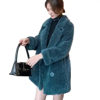 Кашемировое палто с имитация на агне, дамски дълги колты, ново свободно и коварен кашемировое палто от цели кожи, зимни дрехи, дамска мода
