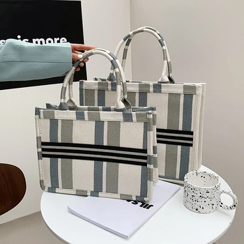 Клетчатая холщовая чанта-тоут за жени 2022, луксозна дизайнерска чанта в два размера, сгъваеми чанти за през рамо за пазаруване с голям капацитет, дамски чанти-тоут