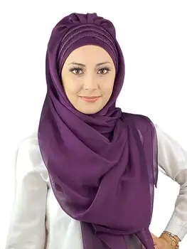 Лилав цвят, практично френското шифоновое вечерна рокля-хиджаб, шал, нова мода, мюсюлмански хиджаб, тенденция, хиджаб, готови дрехи, шапка, шал, шифон