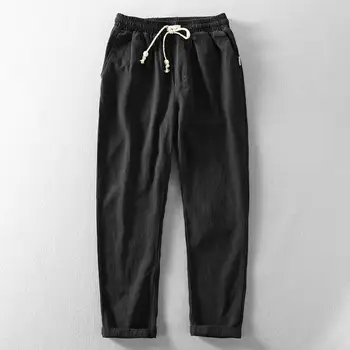Мода В Продажбата на Нови Панталони за Мъже От Памук и Лен, Черни Летни Ежедневни Панталони, Мъжки Корейски Стилни Естетически Тенденция Y2k