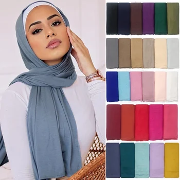 Модерен модален шал-хиджаб, от памук джърси, дамски мюсюлманска шал, обикновен мек тюрбан, ленти за глава, превръзка на главата в ислямска Африка, 170x55 см