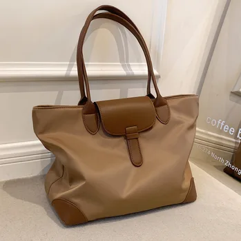 Модерна чанта-тоут за пазаруване с голям капацитет, просто женствена чанта от плат Оксфорд, новост 2023 г., е универсална ежедневна чанта през рамо с текстура