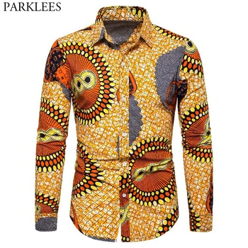 Мъжка риза с принтом в африканския стил, ежедневни риза с копчета, Дашики, риза с дълъг ръкав, мъжки богата облекло африкански племена, ризата Homme 3XL