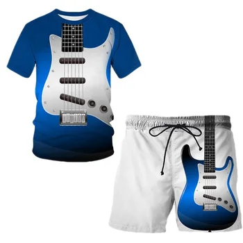 На китара, на музикален инструмент, 3D пълна печат, модерна тениска, унисекс фланелка в стил хип-хоп, градинска дрехи, Ежедневни, негабаритная мъжки дрехи