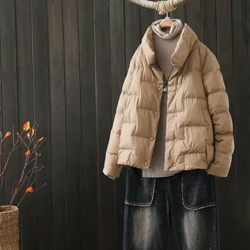 Однобортное пуховое палто 2023, есенно-зимно дамско яке на утином топола, паркове, дамски къс свободна топла горна дреха голям размер