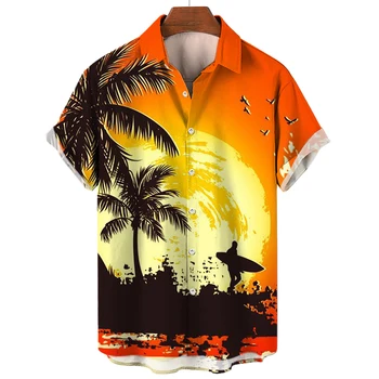 Плажни ризи за сърфиране, мъжки дамски модни хавайски ризи, ежедневни плажна блуза, мъжки дрехи, мъжки ризи с ревера 