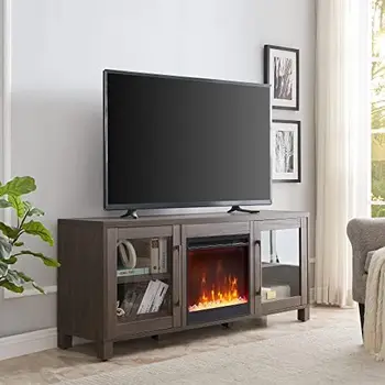 Правоъгълна поставка за телевизор с диагонал на екрана до 80 инча, черен на цвят, Поставка за телевизор до камината в хола