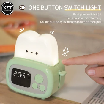 Сладък хлебопечка Будилник с дигитален дисплей лека нощ USB акумулаторна батерия многофункционален детски малка странична лампа за спални будилник