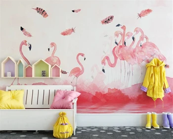 Стенни тапети Beibehang, модерни тапети от розови пера на фламинго, боядисани ръчно, телевизор, диван, детска стая, фонова стена, 3d тапети