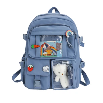 Ученически чанти, пътни чанти, раница за момичета и момчета от гимназията, с множество джобове, нова раница Kawaii, модерен водоустойчив женски раница