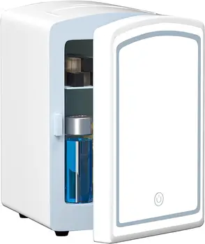 Хладилник за грижа за кожата, Преносим Малък Хладилник с обем 4 Литра с Огледало, Персонализирани Козметични Хладилник с топла или студена Вода, за Спалнята, Офиса, С