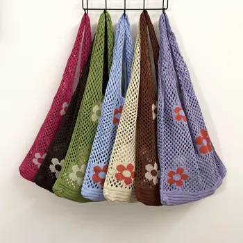 Японски и корейски чанти-тоут, цвете чанта, възли чанти, мрежести издълбани чанта през рамо, женски тенденция