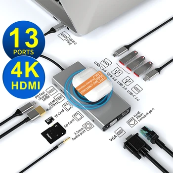 4 До 60 Hz C USB Хъб 30 W, Безжична Зарядно Устройство Type C до Порт Ethernet PD 100 W Адаптер за Macbook Pro Power Bank Аксесоари За Преносими компютри