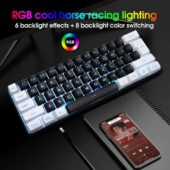 61 Клавиша, жичен мембранная клавиатура, RGB подсветка, USB-осветление, ергономична клавиатура, мултимедийни клавиши, сменяем кабел за предаване на данни