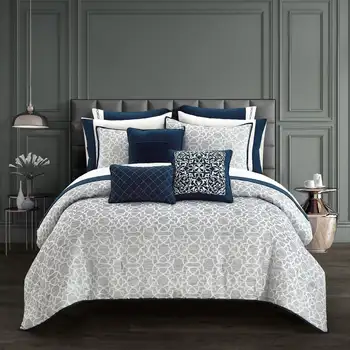 Better Homes & Gardens Тъмно синьо Бъкингамския жакард, предварително выстиранная легло от 12 предмети в леглото, двуспальное пуховое одеяло