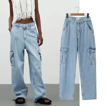 Elmsk американски старите улични свободни дънки в стил ретро със странични джобове, дънкови панталони-карго, дамски модерни дънки за майките