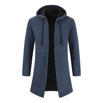 Есенно-зимния нов обикновен пуловер, жилетка с качулка и шал яка, пуловер със средна дължина, мъжко яке с цип, мъжки дрехи