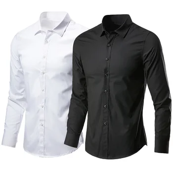 Мъжки стрейчевые бизнес вечерни ризи, приталенная корея модерна блуза, луксозни светски ризи за мъже