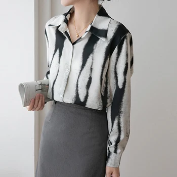 Нова елегантна офис дамска риза с дълъг ръкав, есенни върховете на копчета, дамски блуза с модерен принтом, отложной яка, широки дрехи 28376