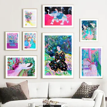 Потребителски Абстрактна, акварел момиче, цвете, куче, Слон, стенни картини, плакати и щампи, стенни картина, хол