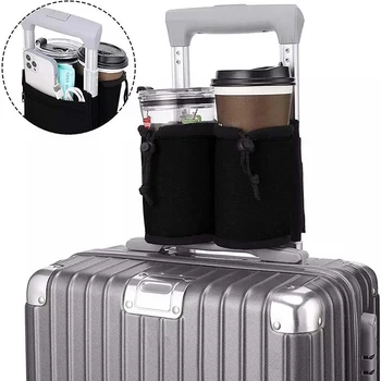 Пътен поставка за чаши за багаж, чанта за преносим напитки, вмещающая две чаши за кафе, ролкови дръжки за куфара, аксесоар за пътници, мъже, жени