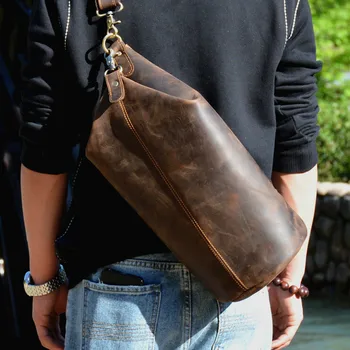 Ретро цилиндър дизайнерски мъжки нагрудная чанта от естествена кожа, модерен ежедневни чанти през рамо crazy horse от телешка кожа