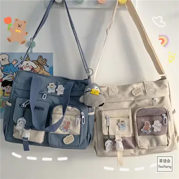 Чанта през рамо с голям капацитет, просто е универсална чанта през рамо за момичета, женски колеж в японски старинен стил, Южна Корея